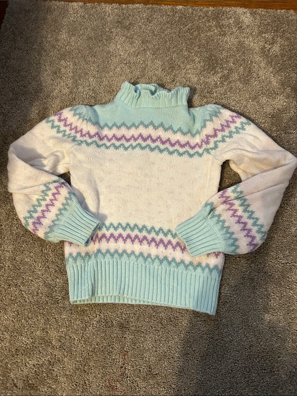 Pastel Fair Isle Mock Neck Sweater - White & Light Blue